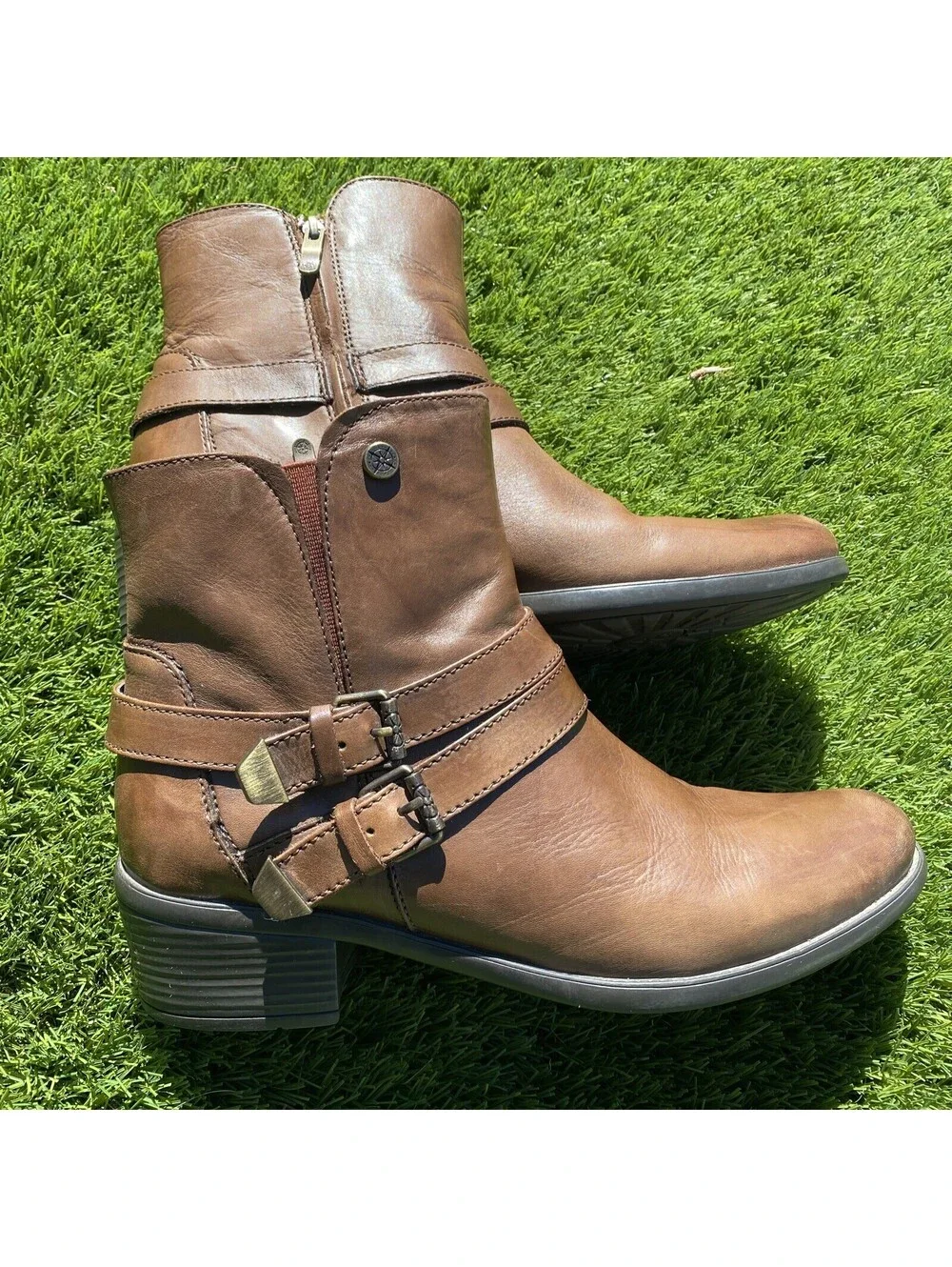 Bussola Antwerpen Luggage leather Ankle boots women’s 9,5low riding buckle strap